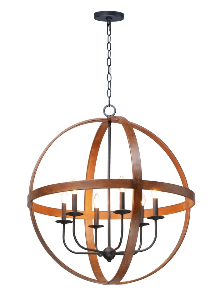 Maxim 27576APBK Compass Six Light Pendant, Antique Pecan / Black