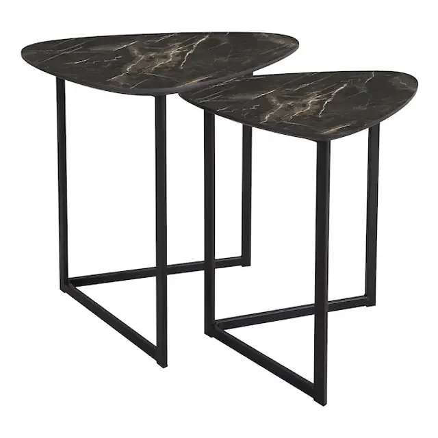 Mibello Matt Black with Dark Marble Effect Nested Tables