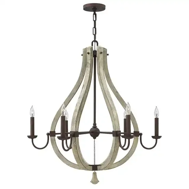 Middlefield 6 Light Iron Rust and Wood Chandelier