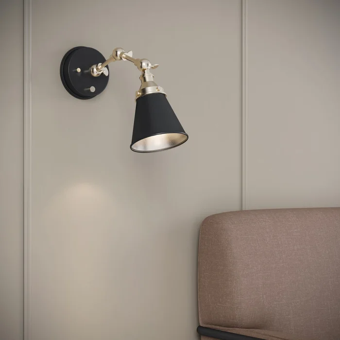 Millennium 12001-MB/VB Edith One Light Swing Arm Wall Sconce, Matte Black/Vintage Brass
