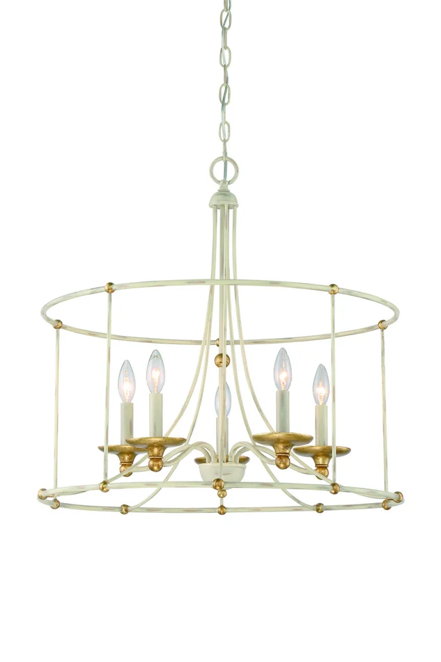 Minka-Lavery 1047-701 Westchester County Five Light Chandelier, Farm House White W/ Gilded Gold Leaf