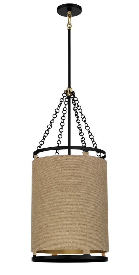 Minka-Lavery 3864-726 Windward Passage Four Light Pendant, Coal And Soft Brass