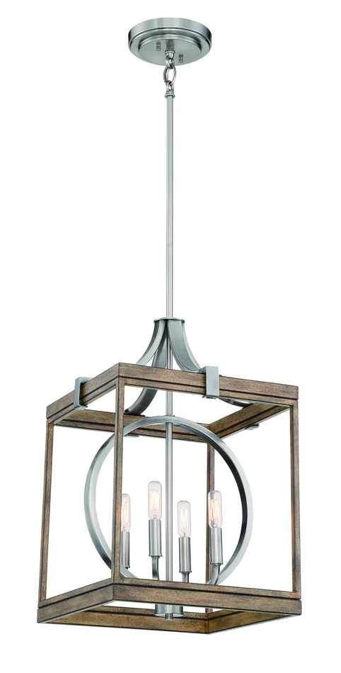 Minka-Lavery 4014-280 Country Estates Four Light Pendant, Sun Faded Wood w/ Brushed Nickel