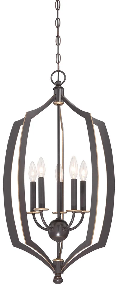Minka-Lavery 4373-579 Middletown Five Light Pendant, Downton Bronze With Gold Highlights