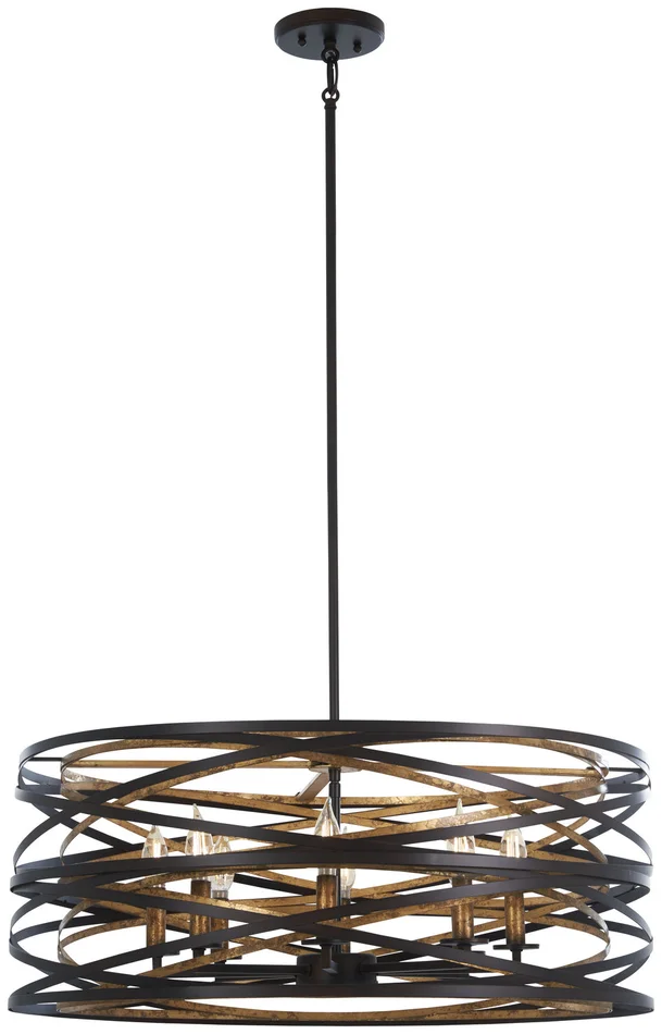 Minka-Lavery 4678-111 Vortic Flow Eight Light Pendant, Dark Bronze w/Mosaic Gold