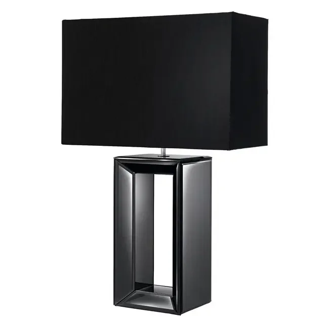 Mirror Tall Black Base with Black Faux Silk Shade Table Lamp