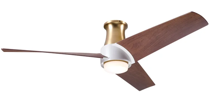 Modern Fan AMB-FM-SBMW-56-MG-870-CC Ambit Flush DC 52″ Ceiling Fan with 17W LED Light, Wall/Remote Control Combo, Satin Brass/Matte White with Mahogany Blades