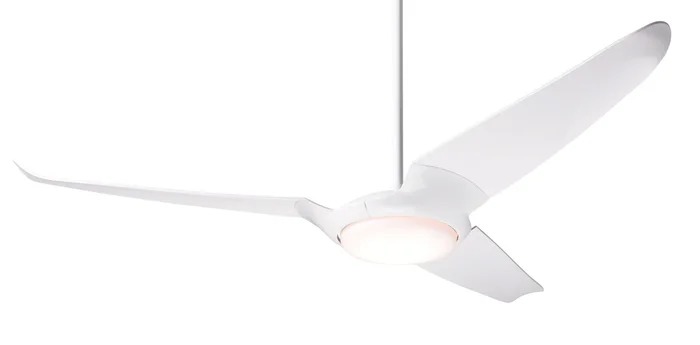 Modern Fan IC3-GW-56-NK-570-WC IC/Air3 DC 56″ Ceiling Fan with 20W LED Light, Wall Control, Gloss White with Nickel Blades