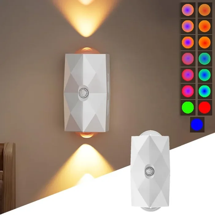 Motion Sensor LED Wall Light, RGB Multi-Color Changing Up Down Indoor Sconce, USB Rechargeable Night Lamp for Bedroom & Hallway