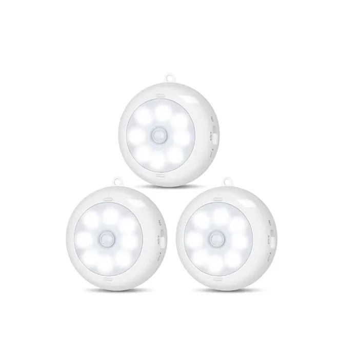 Motion Sensor Light Indoor – AA Battery Powered LED Puck Lights – Wireless Under Cabinet, Closet, Hallway, Stairway, Basement Lighting – 3 Pack, 150LM, Dimmable, Stick-On, 3 Modes