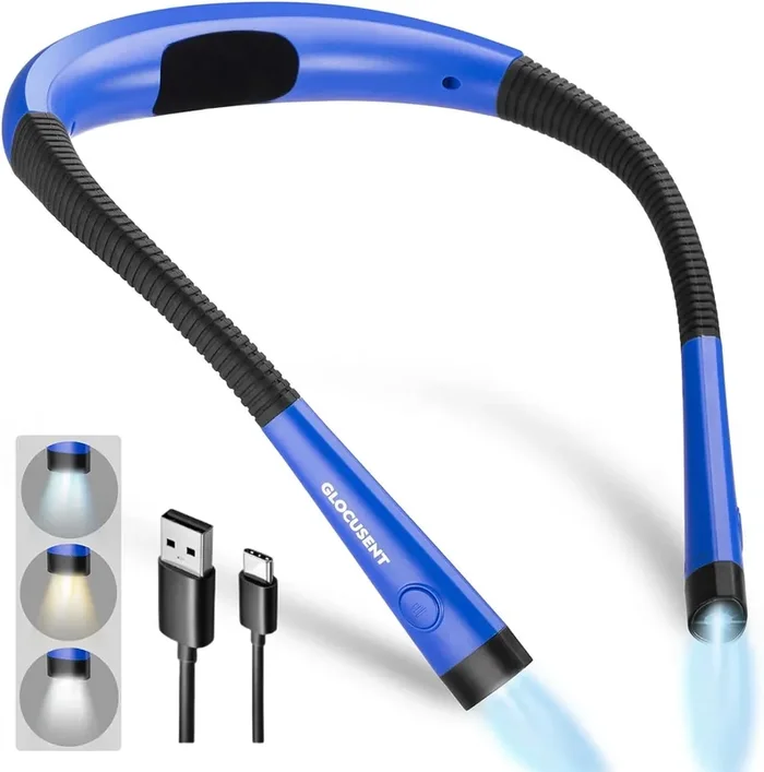 Neck Reading Light, Book Light for Reading in Bed at Night, Rechargeable Neck Light Long Lasting, 3 Colours & 6 Brightness Levels, Perfect for Avid Readers & Knitters
