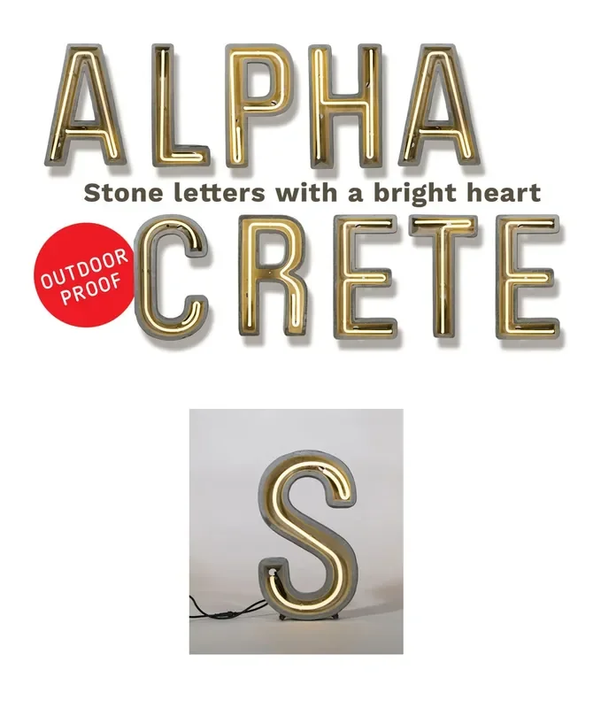 Neon Alphacrete Letters in Concrete by Seletti – IP44 Rated