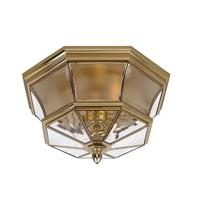 Newbury 3 Light Polished Brass IP44 Flush Ceiling Light