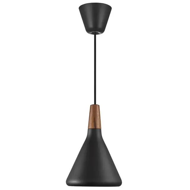 Nori 18 Black Metal With Wood Pendant Light