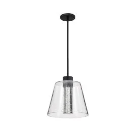 NUVO 62-2172 (AURA 12″ LED PENDANT) Aura – 12 Inch LED Pendant – Matte Black – K9 Bubble Crystal – 3000K CCT