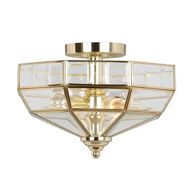 Old Park 2 Light Polished Brass Semi Flush Ceiling Light