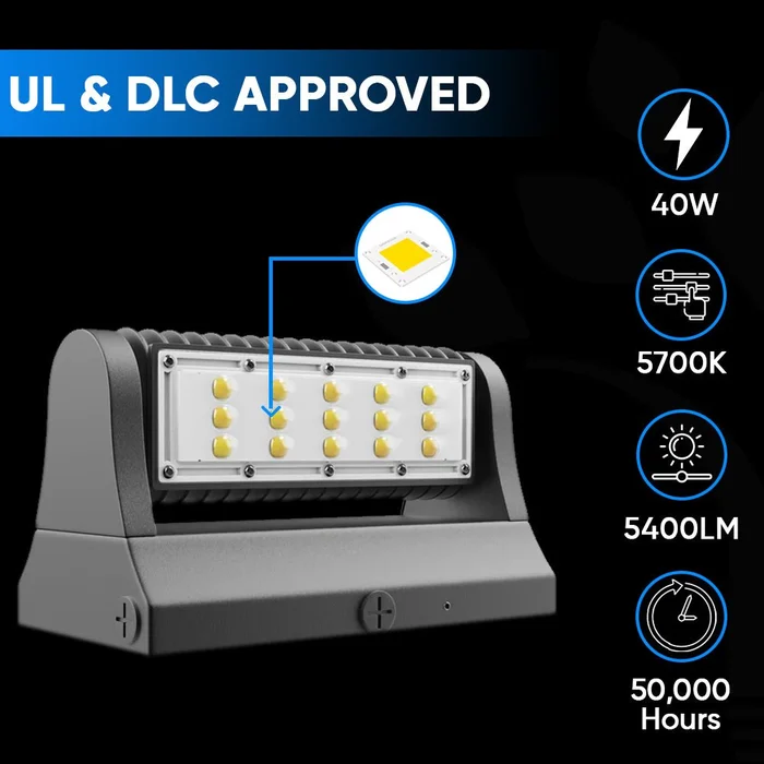 Outdoor Rotatable LED Wall Pack Light 40W 5700K 5400 Lumens, UL, DLC Listed, Bronze Finish, Waterproof Wall Light – 1-Pack