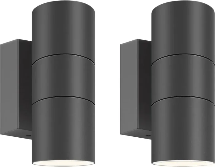 Outdoor Wall Lights 2 Pack – IP65 Waterproof Up & Down Wall Sconces, Anthracite Grey Stainless Steel, GU10 Mains Powered