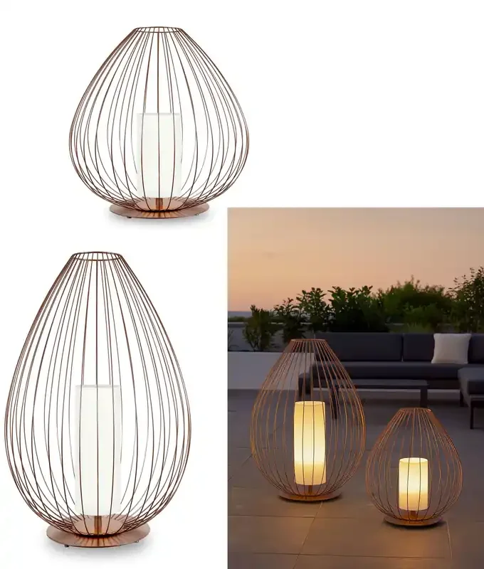Outdoor Wire Cage Lantern Lights – Large Garden Floor Lamps