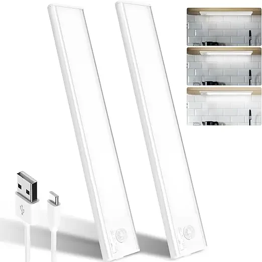 Pack of 2 LED Under Cabinet Kitchen Lights In UK – IP44 Waterproof, PIR Motion Sensor, USB Rechargeable, Battery Capacity 1500mAh, 6500K Dimmable, Energy Efficient, 39 LED Magnetic Strip Light