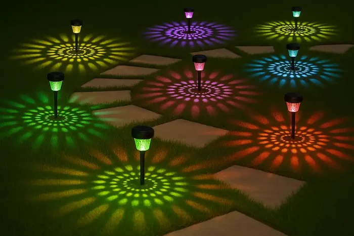 Pack of 8 LED RGB Solar Powered Lights – 900mAh Battery, IP65 Waterproof