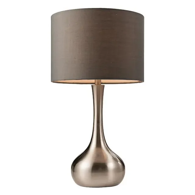 Piccadilly Satin Nickel with Grey Fabric Shade Touch Table Lamp