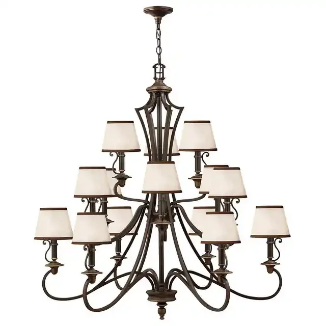 Plymouth 15 Light Olde Bronze with Organza Shades Chandelier