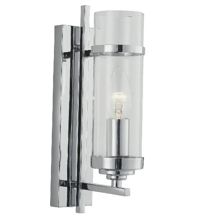 Polished Chrome & Clear Cylinder Glass Modern Wall Light 29cm