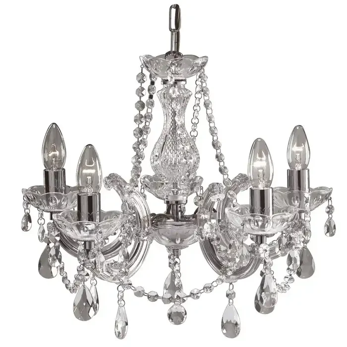Polished Chrome & Crystal 5 Lamp Chandelier Pendant Light 480mm