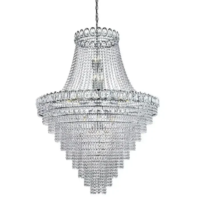 Polished Chrome & Crystal Bead Traditional 28 Lamp Chandelier Light 100cm