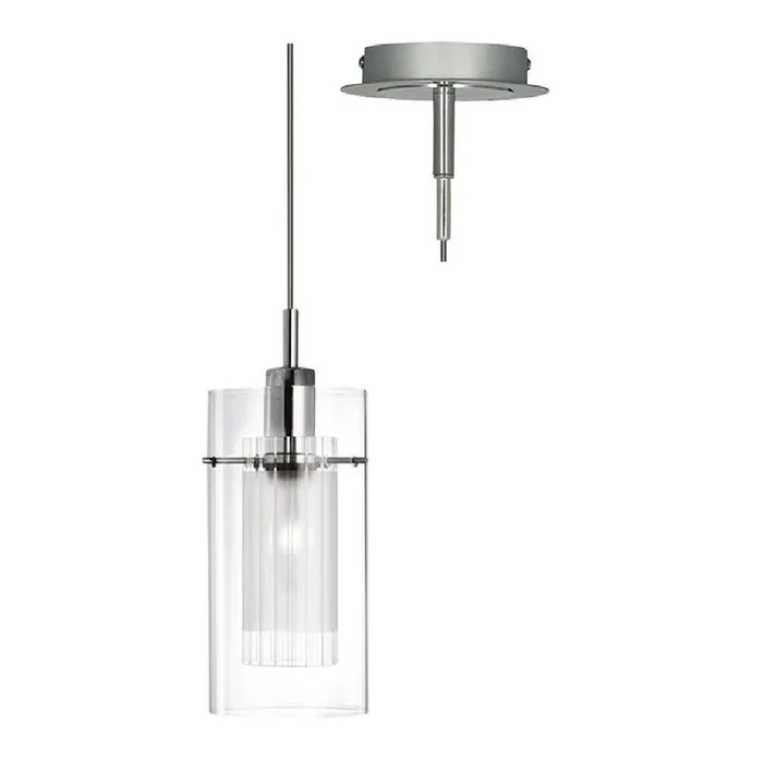 Polished Chrome & Double Clear Opal Glass Cylinder Pendant Light 13cm