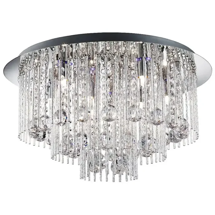 Polished Chrome & Glass Crystals Modern Blue LED 8 Lamp Flush Light 55cm