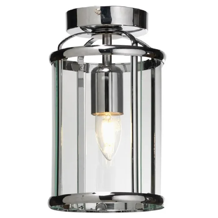 Polished Chrome & Glass Panel Vintage Semi Flush Ceiling Light 16cm