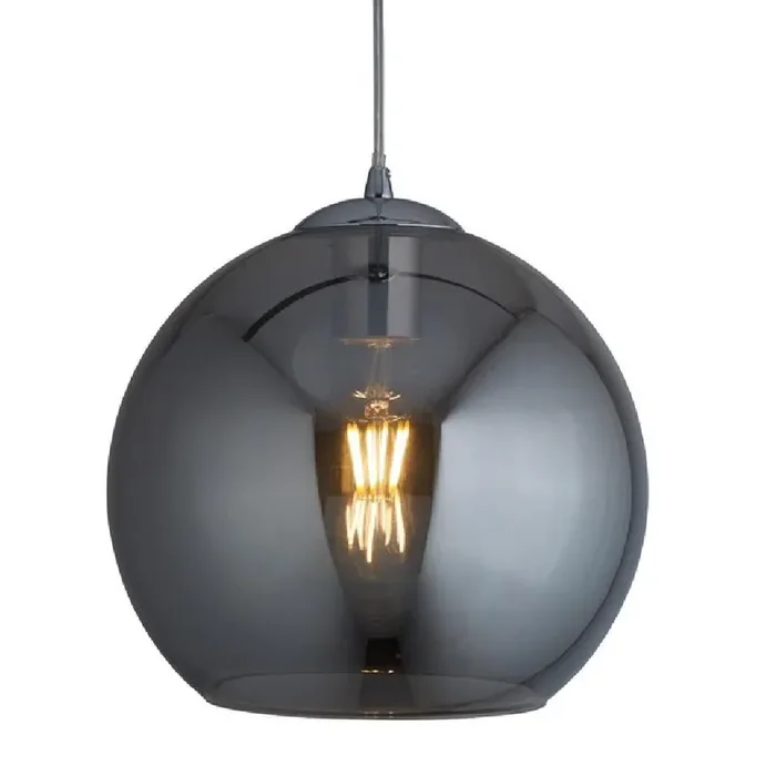 Polished Chrome & Smoked Glass Vintage Dome Pendant Light 30cm
