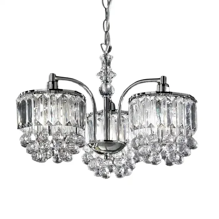 Polished Chrome Modern 3 Light Ceiling Pendant with Beaded Crystal Droplets 41cm