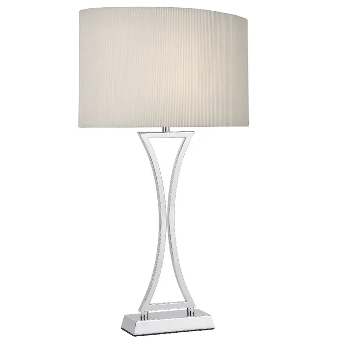 Polished Chrome Modern Concave Table Lamp with Cream Oval Shade