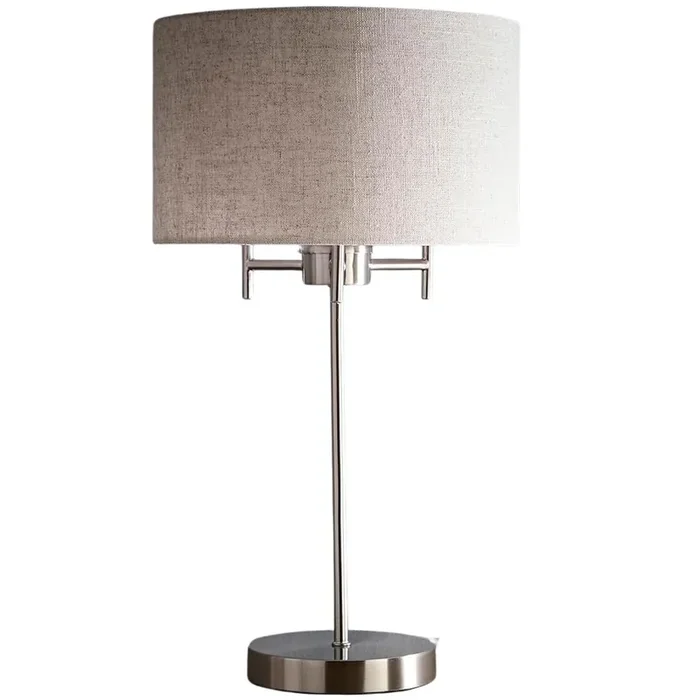 Polished Chrome Modern Table Lamp With Natural Linen Drum Shade 52cm