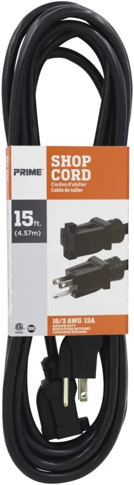 Prime EC502615 15 ft. 16/3 SJTW Indoor/Outdoor Extension Cord – Black