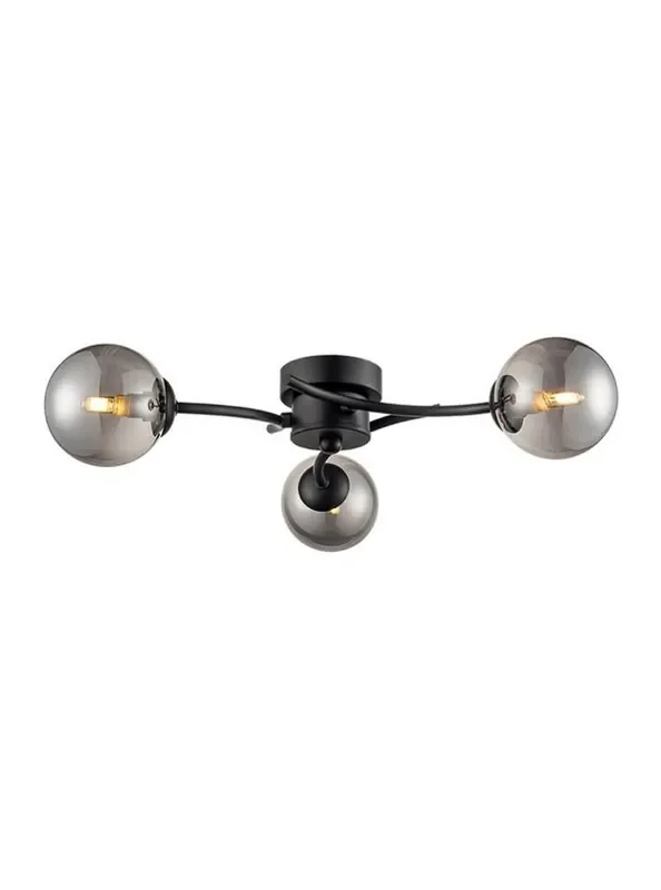 Prophecy 3 Light Matt Black with Smoke Spheres Semi Flush Ceiling Light