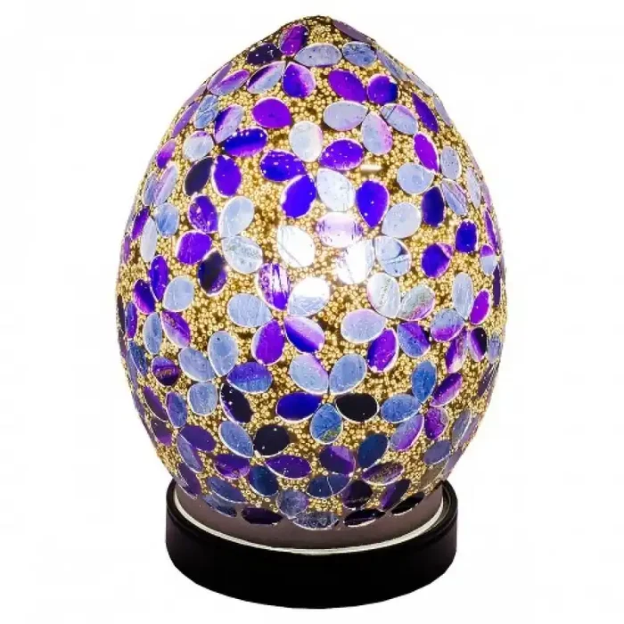 Purple Flower Mosaic Glass Vintage Egg Table Lamp 20cm