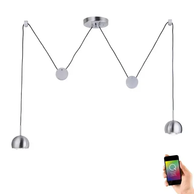 Q-ADAM 2 Light Brushed Chrome Rise and Fall Smart Pendant Light