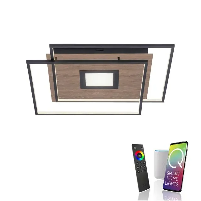 Q-AMIRA Black with Wood Decor Smart LED Ceiling Light