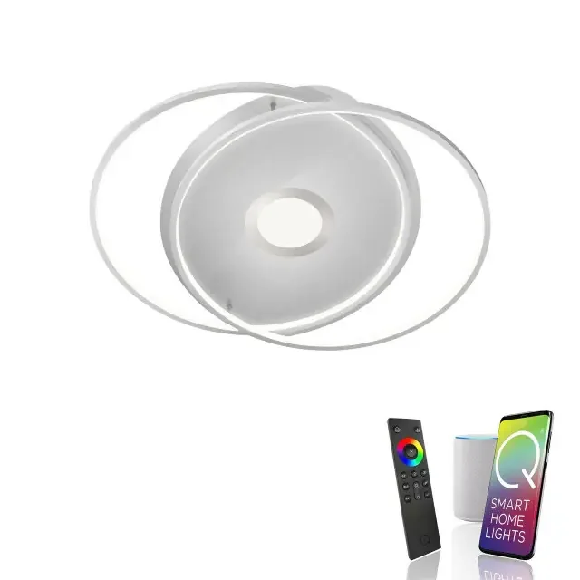 Q-AMIRA Brushed Chrome Ringed Smart LED Ceiling Light