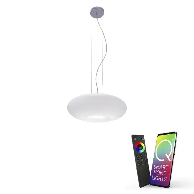 Q-ELINA Chrome and White Glass Smart LED Pendant Light