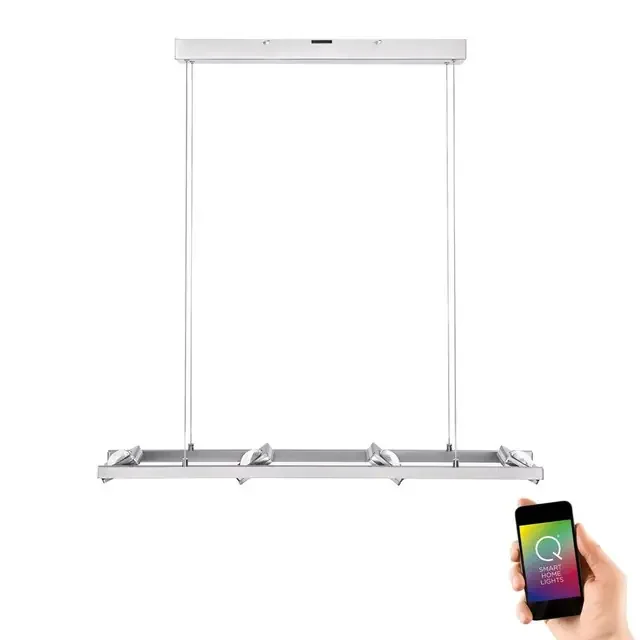 Q-FISHEYE 8 Light Brushed Chrome Smart LED Bar Pendant Light
