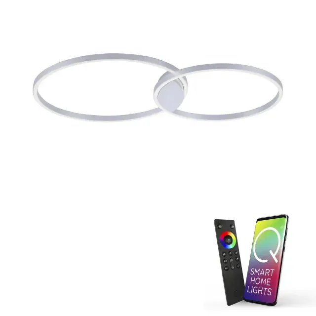 Q-KATE 2 Light Aluminium Medium Ringed Smart LED Ceiling Light