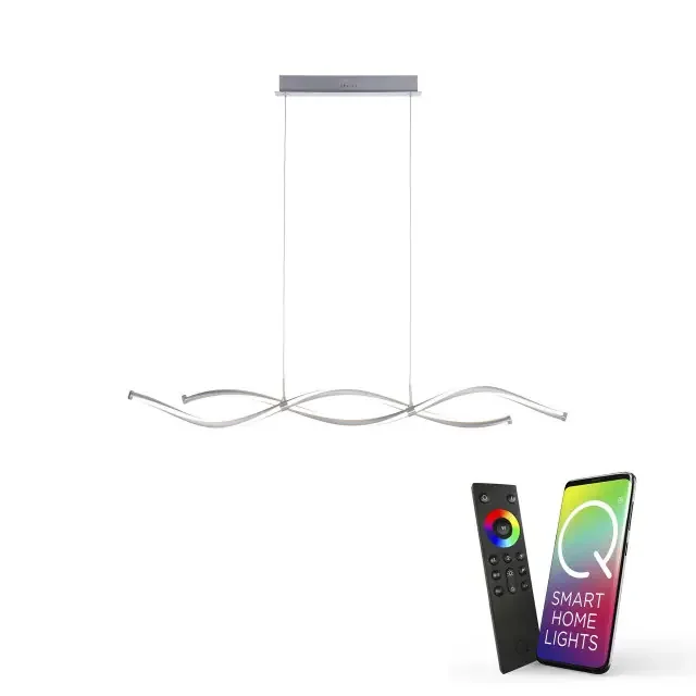 Q-MALINA 2 Light Brushed Chrome Smart LED Bar Pendant Light