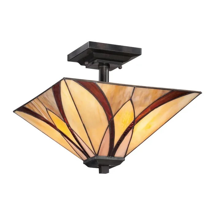 Quoizel QZ-ASHEVILLE-SF Asheville 2 Light Valiant Bronze Tiffany Semi-Flush Ceiling Light