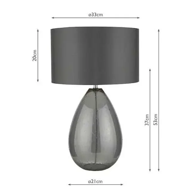 Rain Smoked Glass with Grey Shade Table Lamp