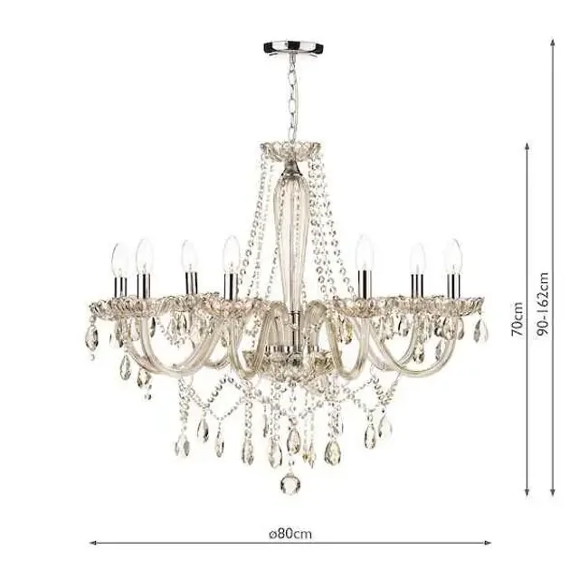 Raphael 8 Light Champagne Crystal Glass Chandelier